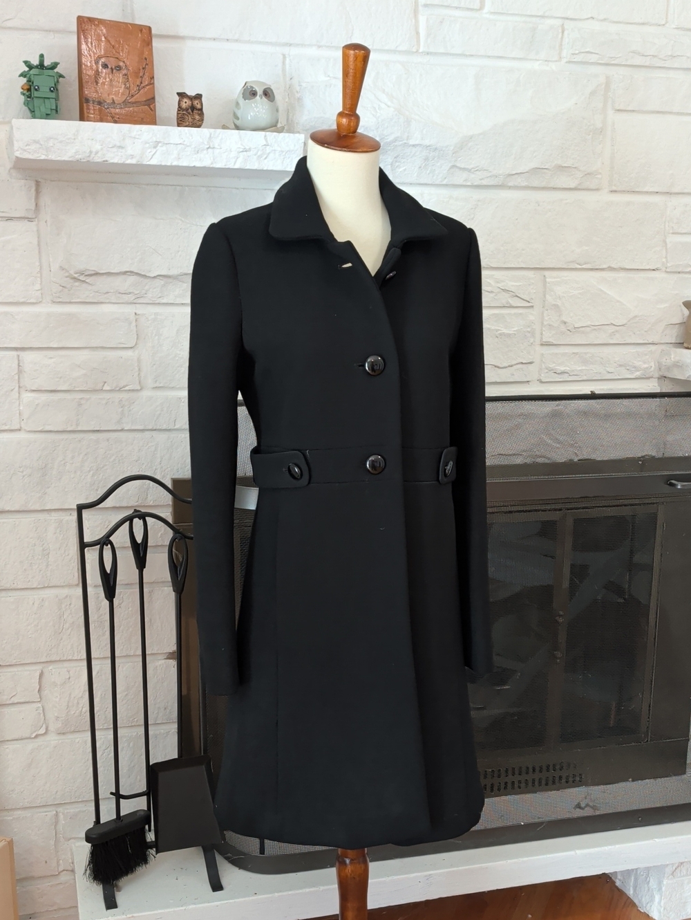 J. Crew Black Button-Front Wool Trench Coat